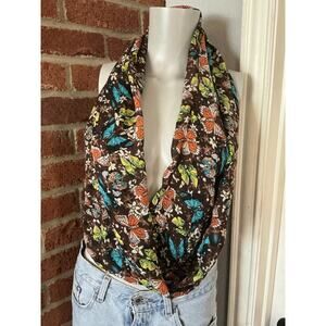 Butterfly Print Brown Infinity Scarf Y2K Boho Cottagecore Lightweight Colorful